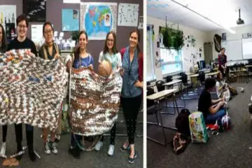 High School Students Help the Homeless by Transforming Plastic Bags into Blankets